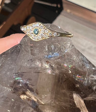 Load image into Gallery viewer, JACQUIE AICHE BLUE & WHITE DIAMOND PAVE EYE RING 14K YELLOW GOLD