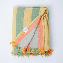Load image into Gallery viewer, MUSLIN TOWEL YELLOW GREEN AND PINK ORANGE