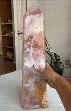 Load image into Gallery viewer, AAA Grade Rose Quartz Point with Iron and Black Tourmaline Inclusions - From Brazil Crystal