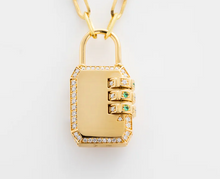 Load image into Gallery viewer, JAMES BANKS LARGE CODE PADLOCK 18K YELLOW GOLD DIAMOND W/ 3 EMERALDS