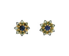 Load image into Gallery viewer, POLLY WALES Blue & Green Daisy Stud Earrings