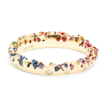 Load image into Gallery viewer, POLLY WALES Rainbow Gradient Constellation Ring with Diamonds SIZE 6 18k yellow Gold Rainbow Sapphires and Diamond