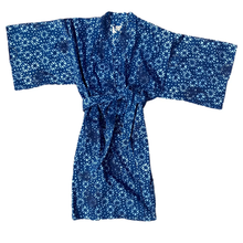 Load image into Gallery viewer, FAR WEST BATIK ROBE HAND BATIK AND BLOCK PRINTED INDIGO BLUE AND WHITE