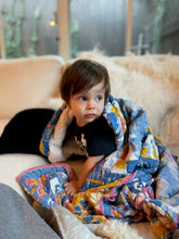 Load image into Gallery viewer, BABY / KIDDO LAP FUZZY BLANKET COCONUT VINTAGE KANTHA QUILT WITH MINKY FAUX FUR THROW BLANKET