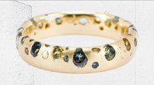 Load image into Gallery viewer, POLLY WALES WIDE CONFETTI RING WITH BLUE / GREEN SAPPHIRES SIZE 7.5