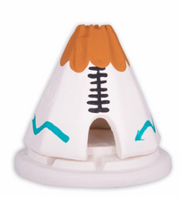 Load image into Gallery viewer, INCENSE OF THE WEST White Teepee Burner - Turquoise & Buckskin - and 20 Count Box of Piñon Incense
