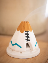 Load image into Gallery viewer, INCENSE OF THE WEST White Teepee Burner - Turquoise & Buckskin - and 20 Count Box of Piñon Incense
