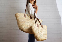 Load image into Gallery viewer, VERVE CULTURE MOROCCAN SHOPPING BASKET / BAG PALM WITH LEATHER HANDLE