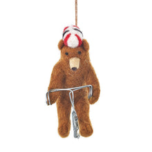 Load image into Gallery viewer, FELT SO GOOD Handmade Felt Cycling Bear Hanging Biodergadable Decoration