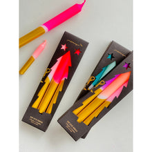 Load image into Gallery viewer, PINK STORIES Dip Dye Xmas * Neon holiday PURPLE PINK ORANGE CANDLES