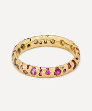 Load image into Gallery viewer, POLLY WALES 18ct Gold Narrow Rainbow Gradient Sapphire Confetti Ring