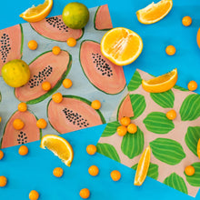Load image into Gallery viewer, SUPRA ENDURA Fruit print beeswax wrap set 3 pack