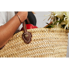 Load image into Gallery viewer, VERVE CULTURE MOROCCAN SHOPPING BASKET / BAG PALM WITH LEATHER HANDLE