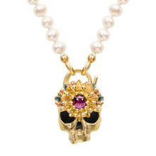 Load image into Gallery viewer, Polly Wales Blossom Crush Skull Daisy Padlock Necklace
