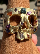 Load image into Gallery viewer, POLLY WALES CONFETTI SKULL RING SIZE 7.5 18K,  BLOSSOM CRUSH, LARGE STONES
