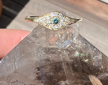 Load image into Gallery viewer, JACQUIE AICHE BLUE &amp; WHITE DIAMOND PAVE EYE RING 14K YELLOW GOLD
