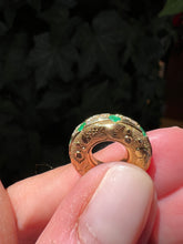 Load image into Gallery viewer, MINI HAG STONE ENGRAVED FISH EMERALD AND DIAMONDS ON THE OUTSIDE
