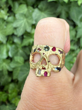 Load image into Gallery viewer, POLLY WALES XS Rainbow Confetti Skull Ring 18K Yellow Gold size 4.5
