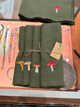 Load image into Gallery viewer, Hand Embroidered Mushrooms Pure Linen Napkin Set of 4

