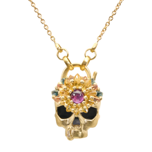 Load image into Gallery viewer, Polly Wales Blossom Crush Skull Daisy Padlock Necklace
