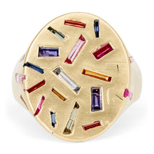 Load image into Gallery viewer, POLLY WALES RAINBOW NEON LIGHTS JUMBO SIGNET RING 18K YELLOW GOLD WITH RAINBOW SAPPHIRES
