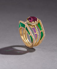 Load image into Gallery viewer, Andy Lif 18k Gold Green Double Cobra Ring Size 7
