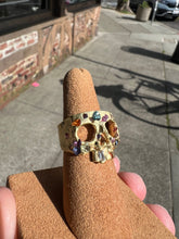 Load image into Gallery viewer, POLLY WALES CONFETTI SKULL RING SIZE 7.5 18K,  BLOSSOM CRUSH, LARGE STONES
