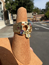 Load image into Gallery viewer, POLLY WALES CONFETTI SKULL RING SIZE 7.5 18K,  BLOSSOM CRUSH, LARGE STONES
