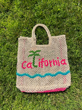 Load image into Gallery viewer, CALIFORNIA BAG LARGE JUTE BAG TOTE TYSA EXCLUSIVE WAVES AND PALM TREE
