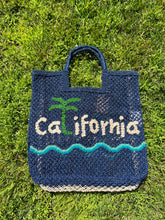 Load image into Gallery viewer, CALIFORNIA BAG LARGE JUTE BAG TOTE TYSA EXCLUSIVE WAVES AND PALM TREE

