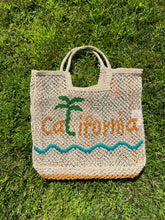 Load image into Gallery viewer, CALIFORNIA BAG LARGE JUTE BAG TOTE TYSA EXCLUSIVE WAVES AND PALM TREE
