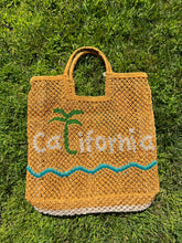 Load image into Gallery viewer, CALIFORNIA BAG LARGE JUTE BAG TOTE TYSA EXCLUSIVE WAVES AND PALM TREE
