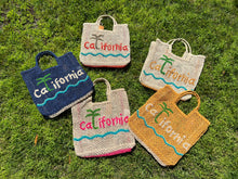 Load image into Gallery viewer, CALIFORNIA BAG LARGE JUTE BAG TOTE TYSA EXCLUSIVE WAVES AND PALM TREE
