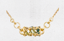 Load image into Gallery viewer, POLLY WALES FONTAINE BAR LINK NECKLACE 18K WITH MULTI GREEN SAPPHIRES
