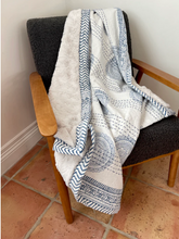 Load image into Gallery viewer, BABY / KIDDO KIDS FUZZY BLANKET COCONUT NEW KANTHA QUILT WITH MINKY FAUX FUR INDIGO AND WHITE  THROW BLANKET
