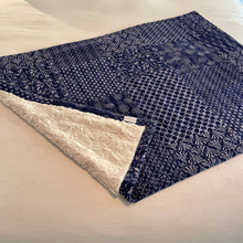 Load image into Gallery viewer, BABY / KIDDO KIDS FUZZY BLANKET COCONUT NEW KANTHA QUILT WITH MINKY FAUX FUR INDIGO AND WHITE  THROW BLANKET
