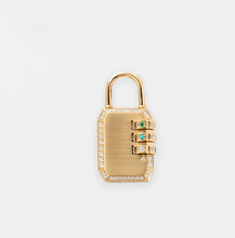 Load image into Gallery viewer, JAMES BANKS LARGE CODE PADLOCK 18K YELLOW GOLD DIAMOND W/ 3 EMERALDS
