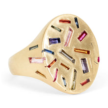 Load image into Gallery viewer, POLLY WALES RAINBOW NEON LIGHTS JUMBO SIGNET RING 18K YELLOW GOLD WITH RAINBOW SAPPHIRES
