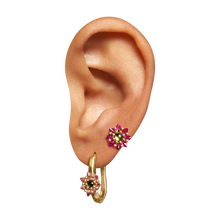 Load image into Gallery viewer, POLLY WALES Green &amp; Pink Daisy Stud Earrings
