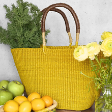 Load image into Gallery viewer, AFRICAN TOTE BASKET WITH LEATHER HANDLES
