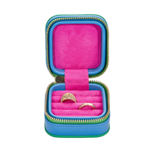 Load image into Gallery viewer, POLLY WALES SMALL ZIP JEWELLERY CASE BLUE AND GREEN
