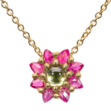 Load image into Gallery viewer, POLLY WALES Green &amp; Pink Daisy Necklace
