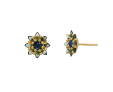 Load image into Gallery viewer, POLLY WALES Blue &amp; Green Daisy Stud Earrings
