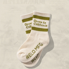 Load image into Gallery viewer, GROWN IN CALIFORNIA SOCKS KIDS AND ADULTS GREEN AND CREAM
