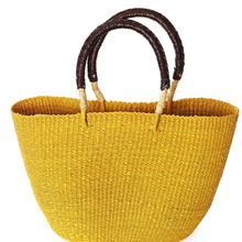 Load image into Gallery viewer, AFRICAN TOTE BASKET WITH LEATHER HANDLES
