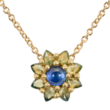 Load image into Gallery viewer, POLLY WALES Blue &amp; Green Daisy Necklace
