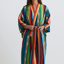 Load image into Gallery viewer, FAR WEST BAJA ROBE BRIGHT TEAL AND RAINBOW COLORS
