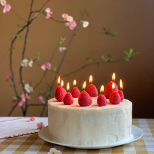 Load image into Gallery viewer, BEESWAX BIRTHDAY CANDLES CHERRY, BLACKBERRY, STRAWBERRY, RASPBERRY
