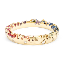 Load image into Gallery viewer, POLLY WALES Rainbow Gradient Constellation Ring with Diamonds SIZE 6  18k yellow Gold Rainbow Sapphires and Diamond
