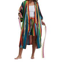 Load image into Gallery viewer, FAR WEST BAJA ROBE BRIGHT TEAL AND RAINBOW COLORS
